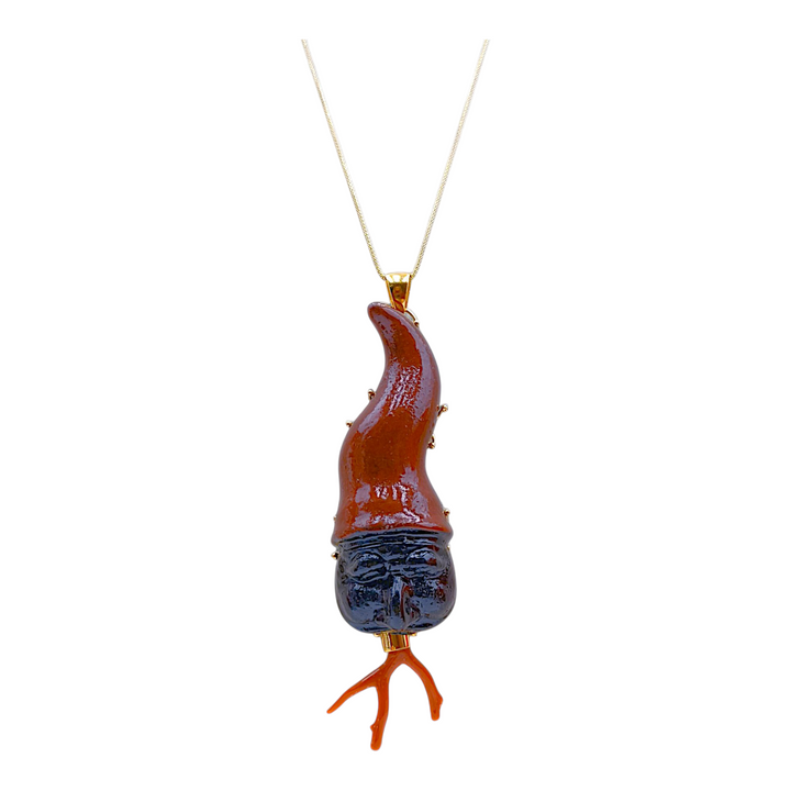 Neapolitan terracotta pendant necklace mounted in silver and coral