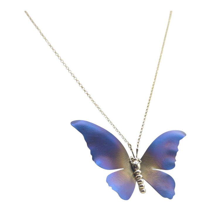 Butterfly necklace in titanium mounted on silver