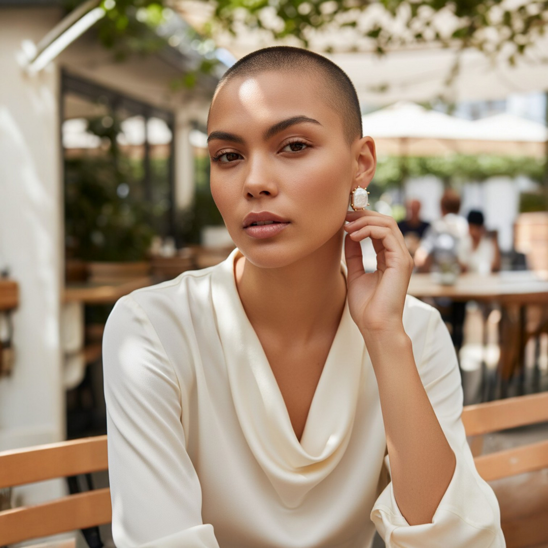 Orecchini particolari quadrati in perla scaramazza montato su argento dorato