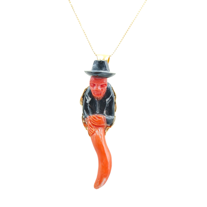 Collana ciondolo " il gobbo" oppure  "o' Scartellat" in corallo rosso e corallo nero montato su argento