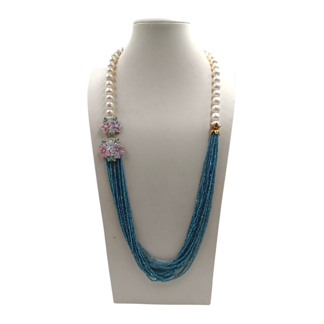 Collana Fiori di Cammeo, Perle e Zirconi montata in Argento Dorato