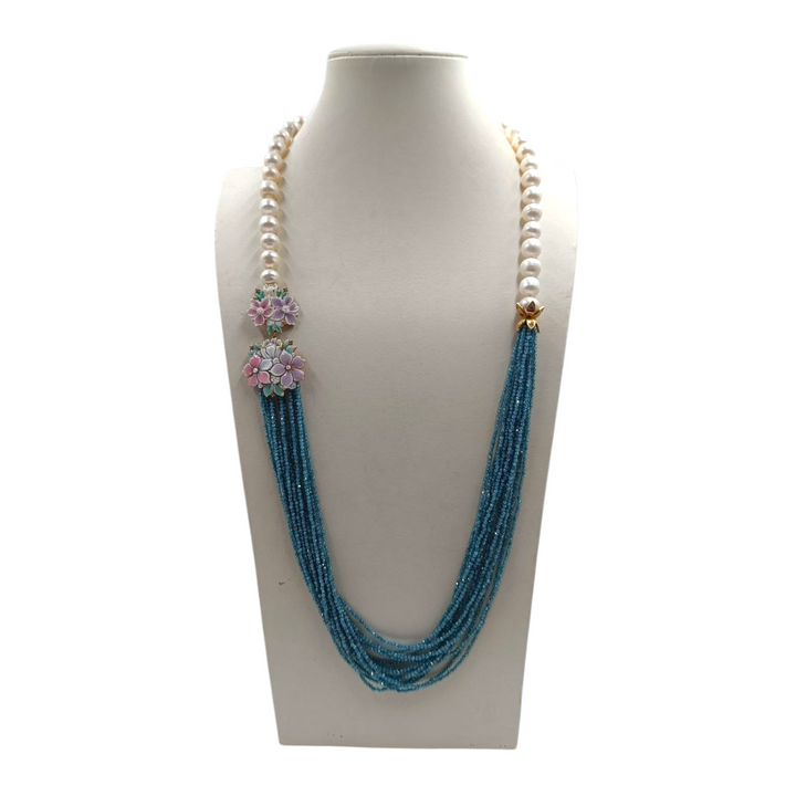 Collana Fiori di Cammeo, Perle e Zirconi montata in Argento Dorato