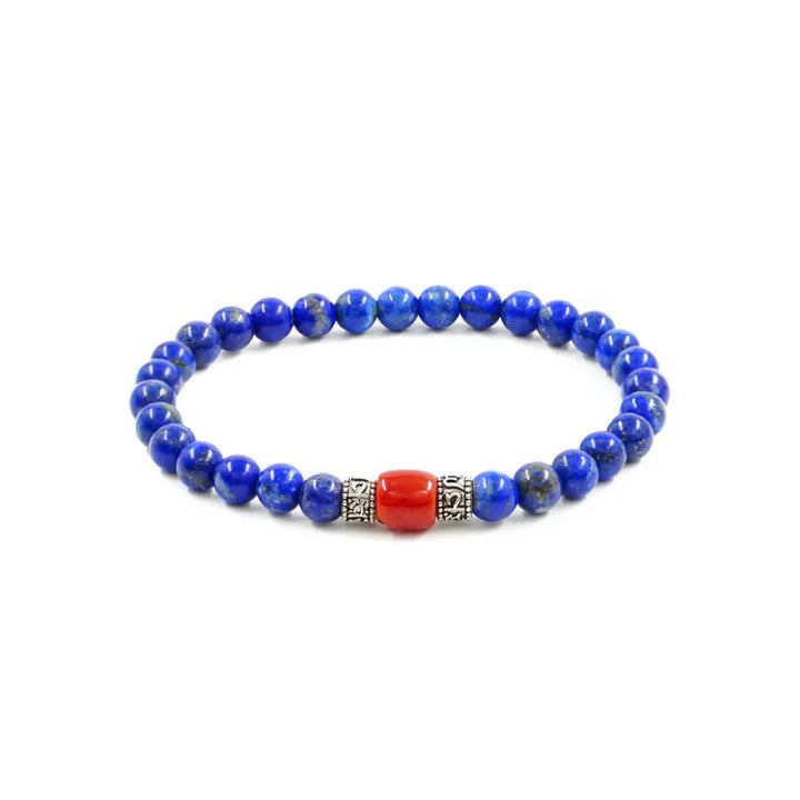 Men's bracelet in lapis and coral mounted on silver