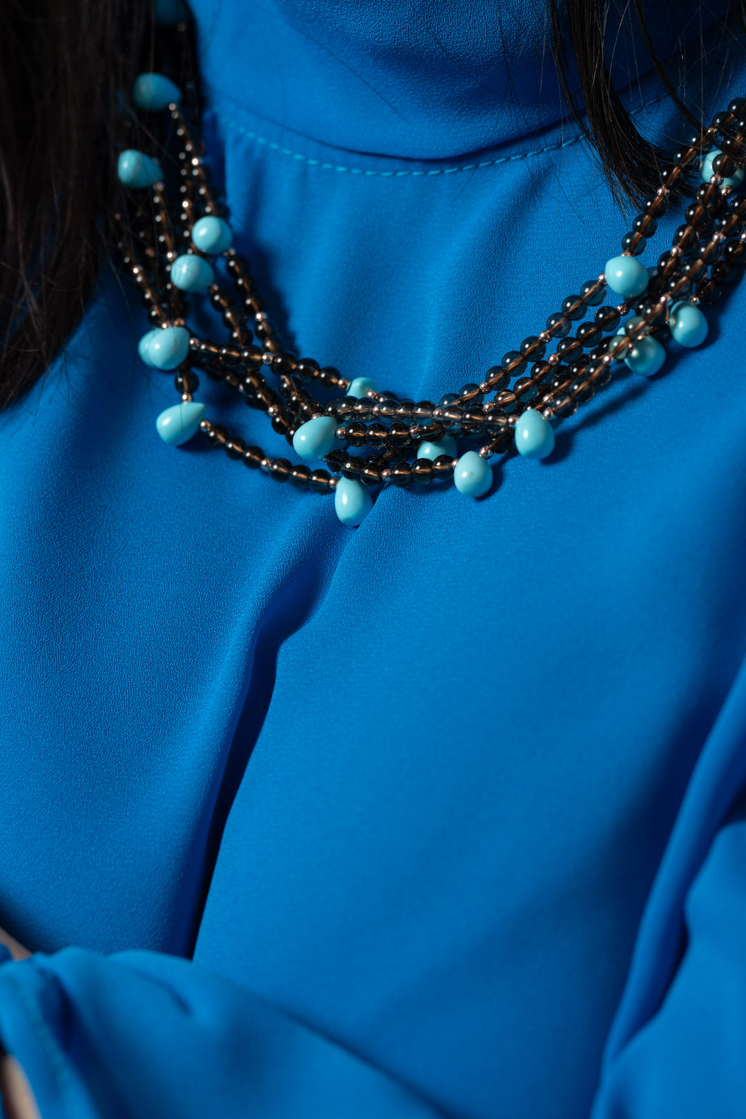 Necklace on turquoise paste and smoky quartz