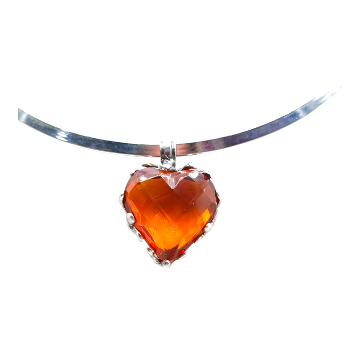 Baltic Red Amber Heart Pendant Necklace Mounted on Silver