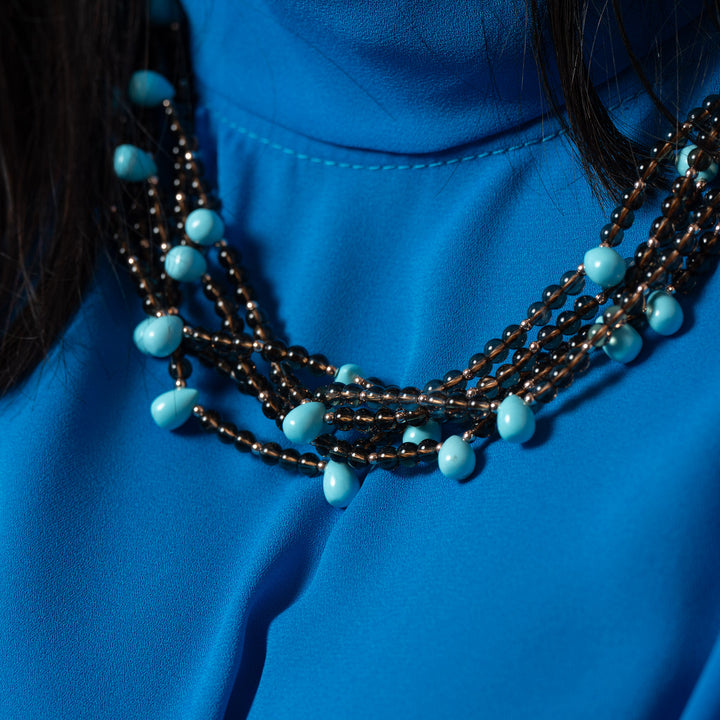Necklace on turquoise paste and smoky quartz