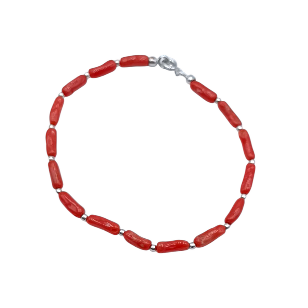 Red coral and black agate bracelets mounted on silver