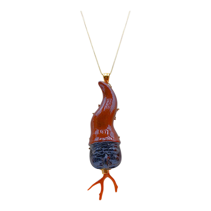 Neapolitan terracotta pendant necklace mounted in silver and coral