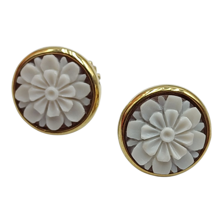 Daisy Flower Cameo Earrings Set in Silver