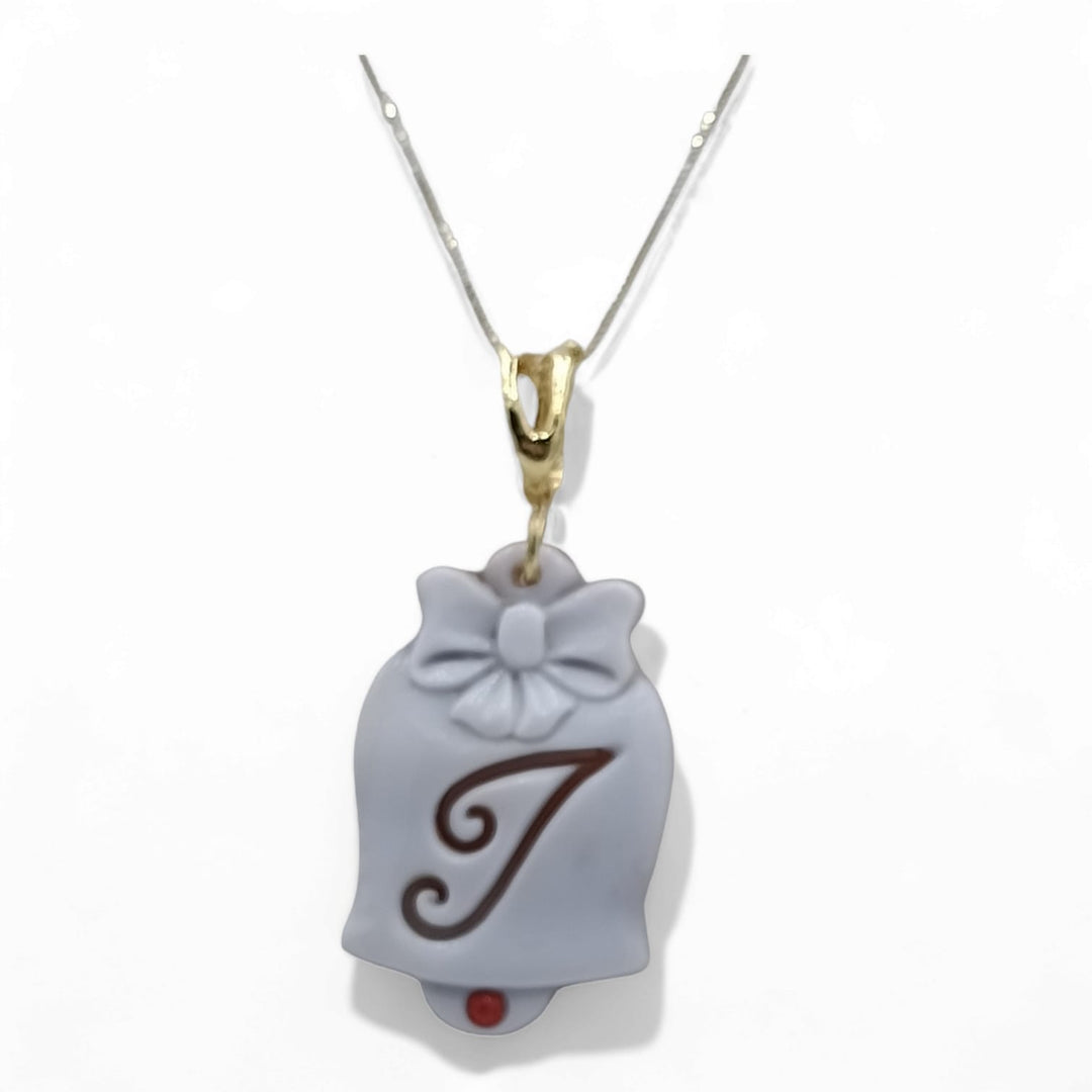 Capri letter bell pendant in cameo mounted on silver