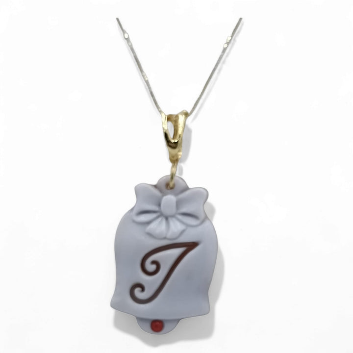 Capri letter bell pendant in cameo mounted on silver