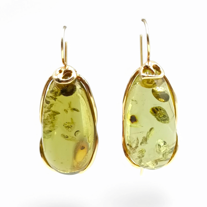 Green amber earrings mounted on silver