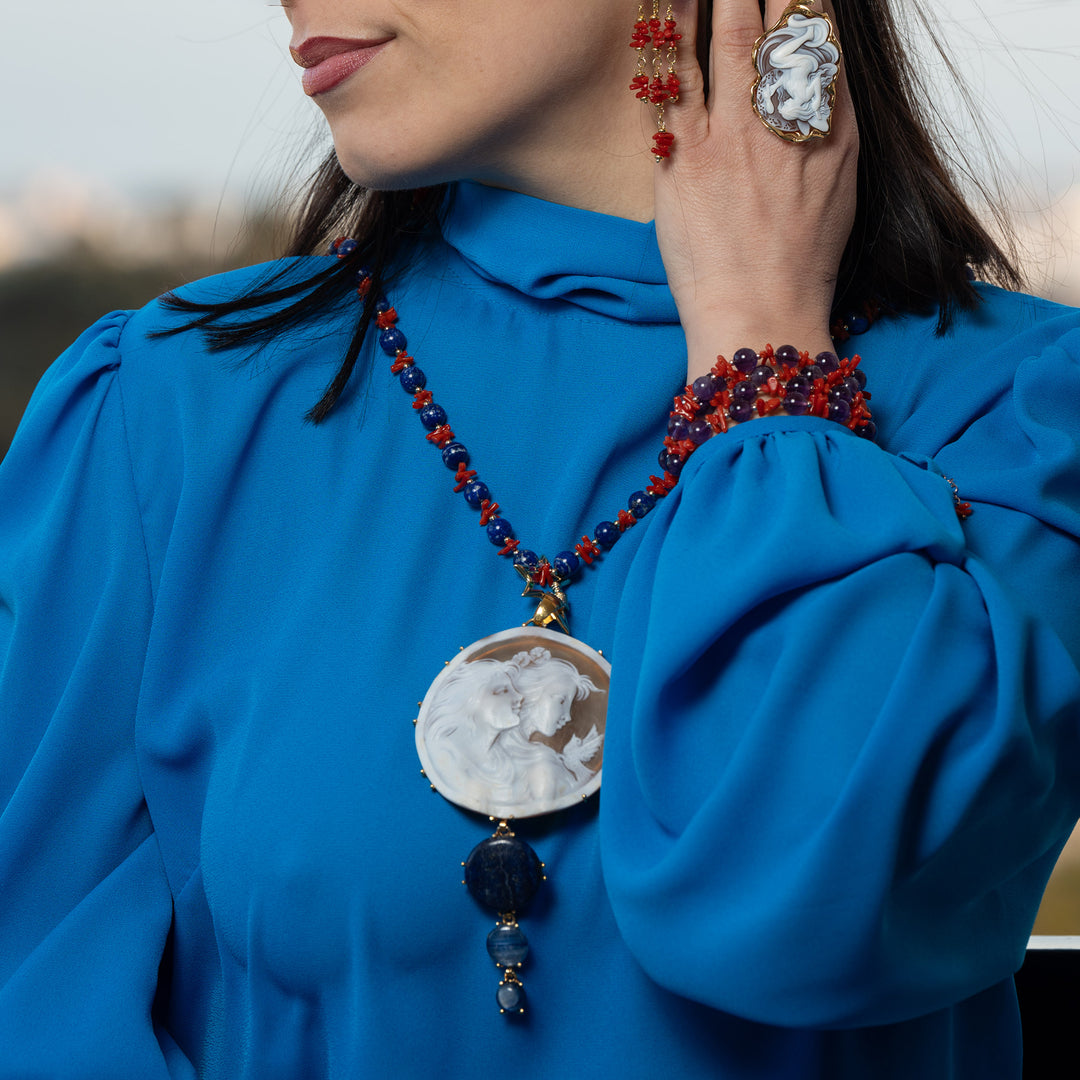Collana ametista e corallo montata su argento