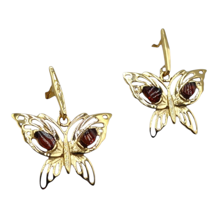 Amber butterfly earrings mounted on silver