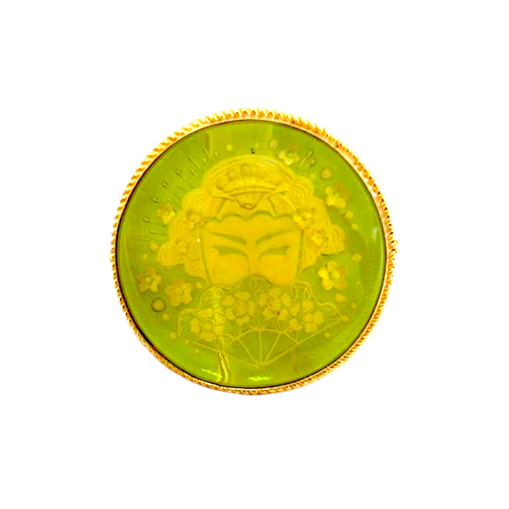 Anello Geisha di Ambra verde montato in Argento Dorato