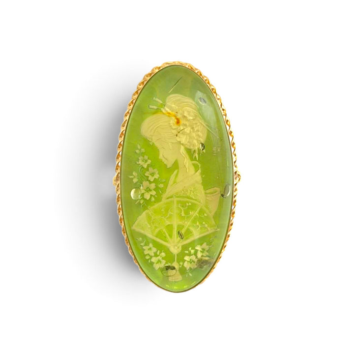 Anello Geisha di Ambra montato in Argento Dorato