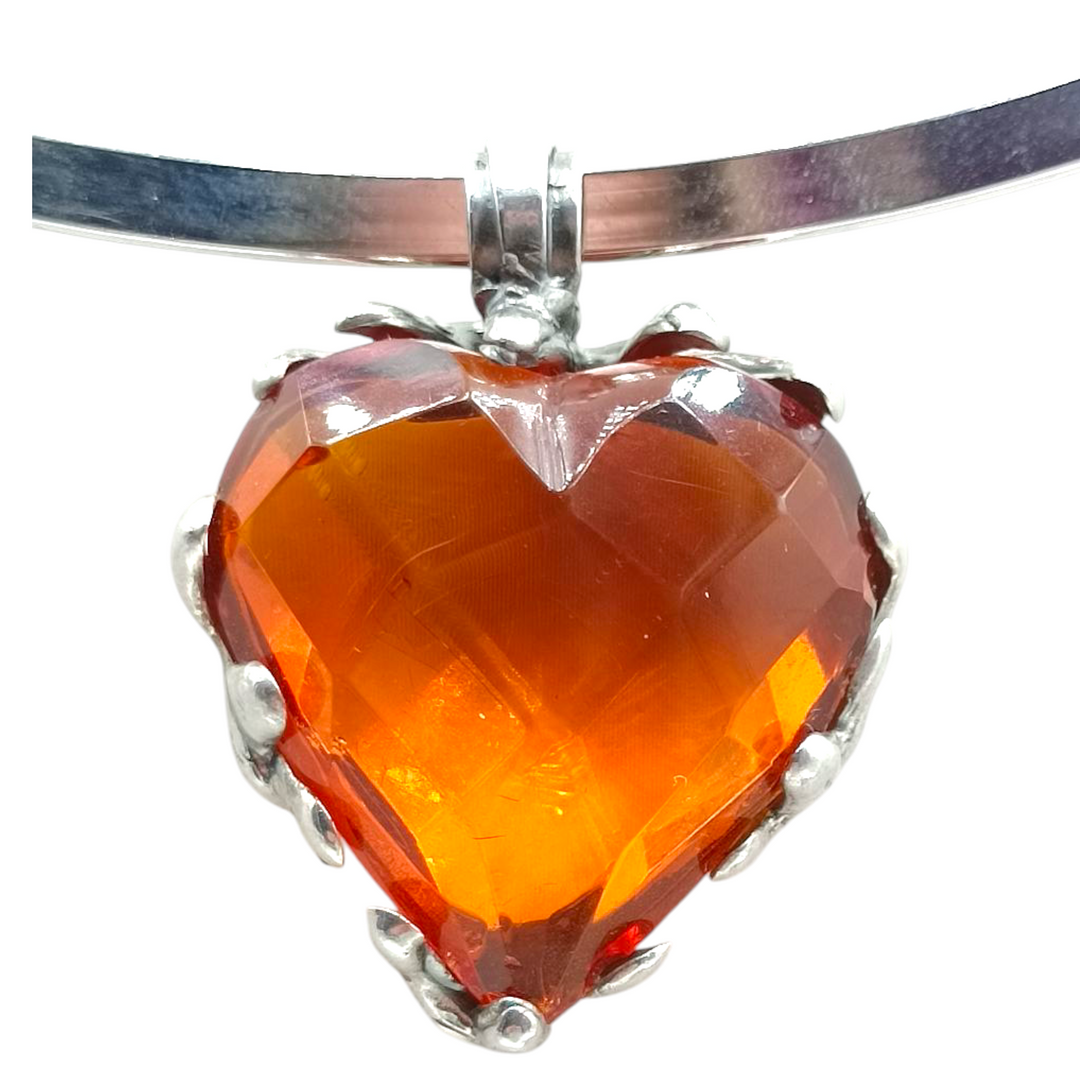 Baltic Red Amber Heart Pendant Necklace Mounted on Silver