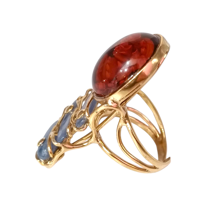 Amber and Kyanite Goddess Ring Mounted on Silver