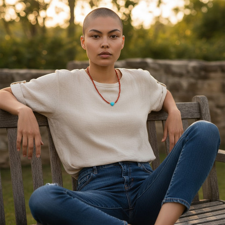 Heart necklace with coral necklace set in silver