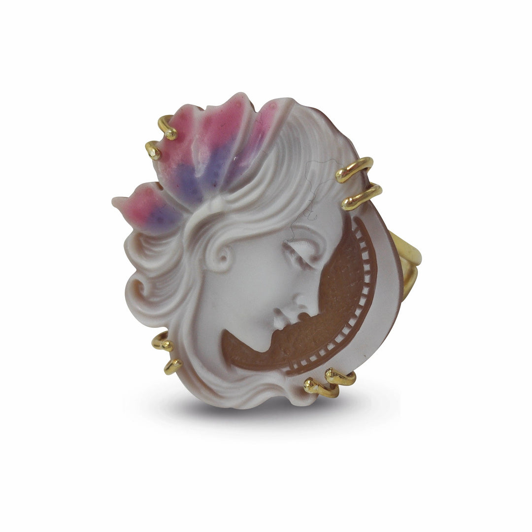 Anello dea farfalla in cammeo montata su argento Lucia Vitiello Gioielli di Napoli