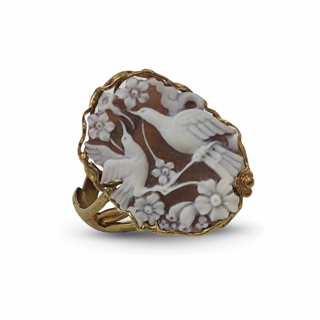 Anello uccelli o rondine in cammeo e montato su argento Lucia Vitiello Gioielli di Napoli