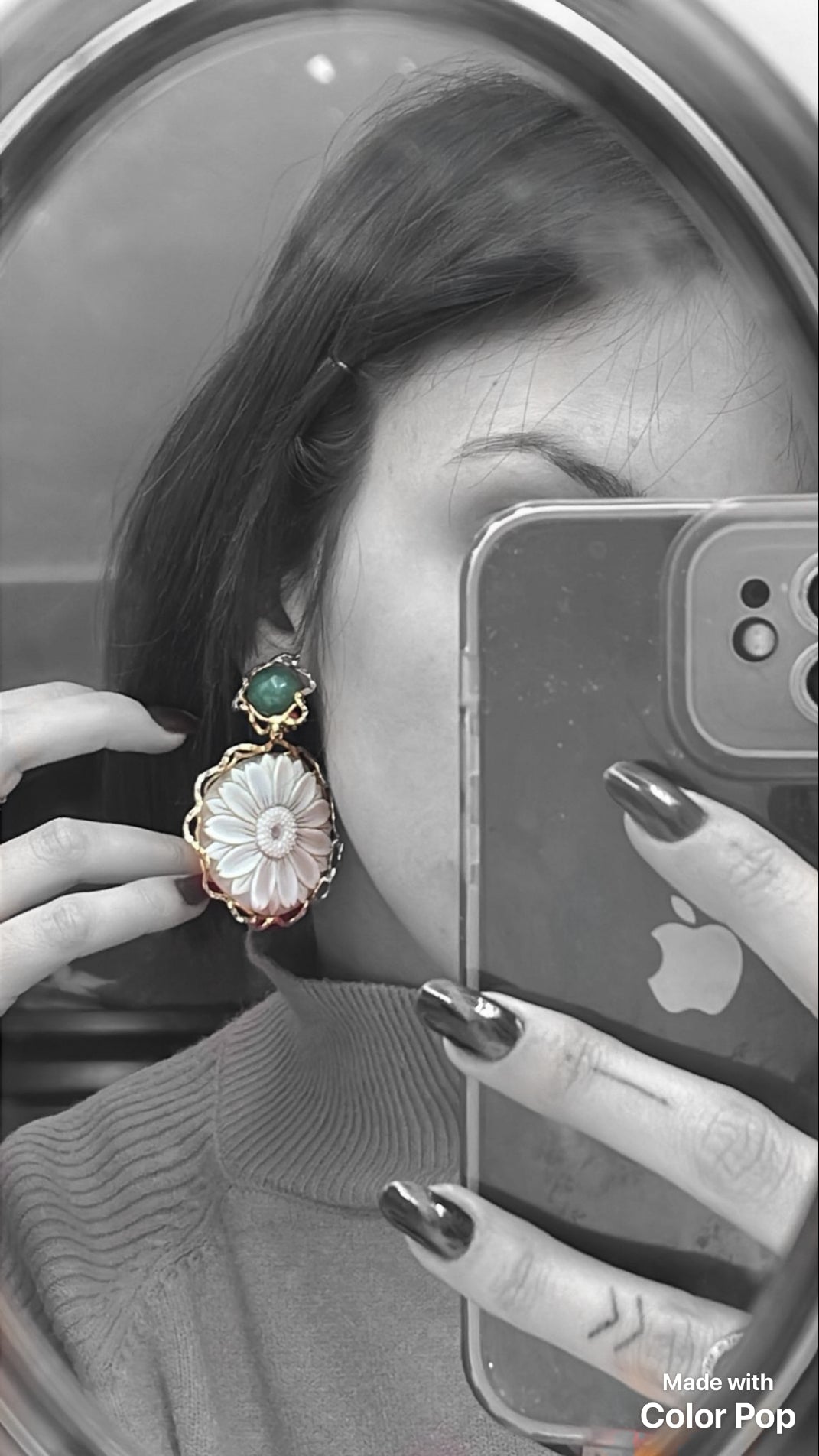 Round Daisy Cameo Earrings Mounted on Silver