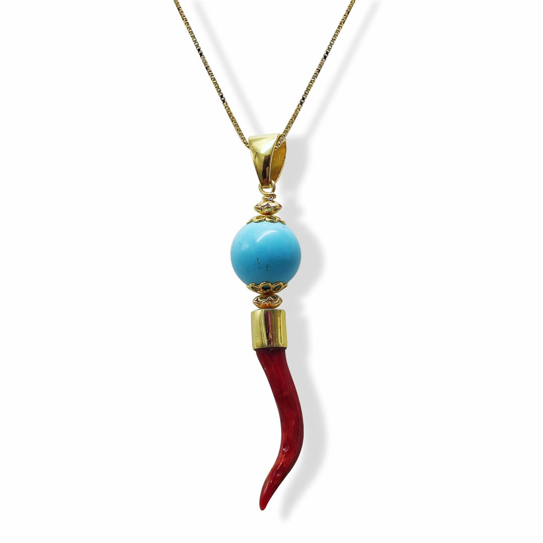 Collana ciondolo corno in corallo rosso montato in argento Lucia Vitiello Gioielli di Napoli