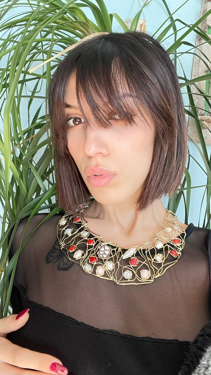 Collana in cammeo e corallo vero montato su argento