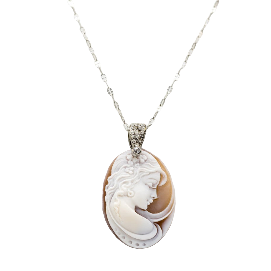 Collana ciondolo dea dei fiori in cammeo montato su argento Lucia Vitiello Gioielli di Napoli