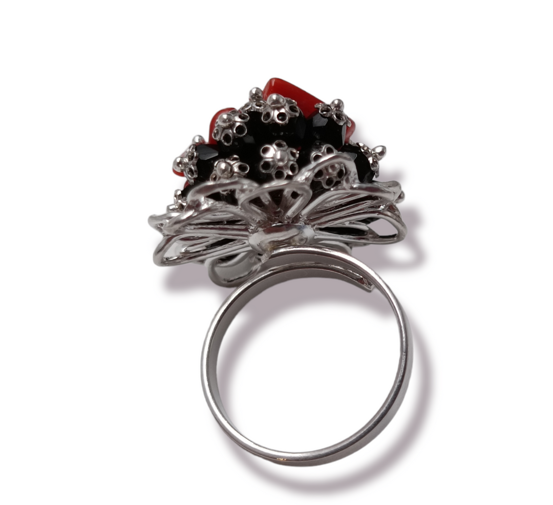 Anello su corallo vero ed agata