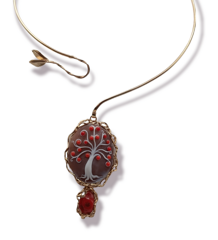 Collana ciondolo albero della vita multifunzionale su cammeo
