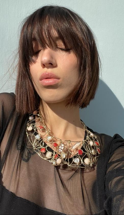 Collana in cammeo e corallo vero montato su argento