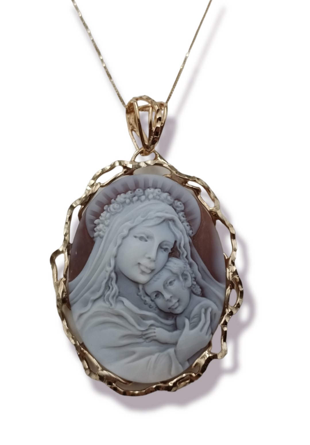 Collana ciondolo Madonnina in cammeo montato su argento