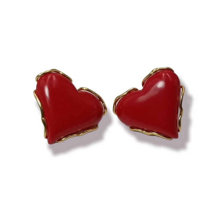 Coral paste heart earrings mounted on silver 