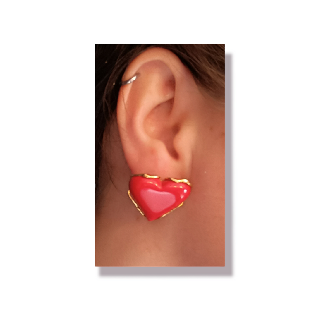 Coral paste heart earrings mounted on silver 