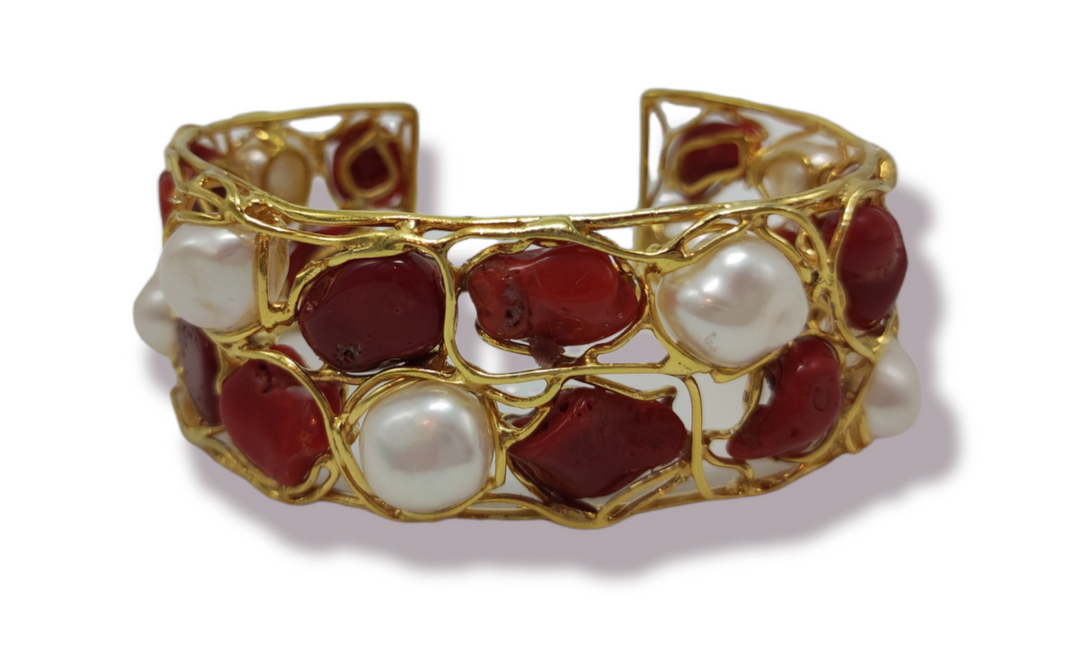 Bracciale schiava in corallo montato su argento Lucia Vitiello Gioielli di Napoli